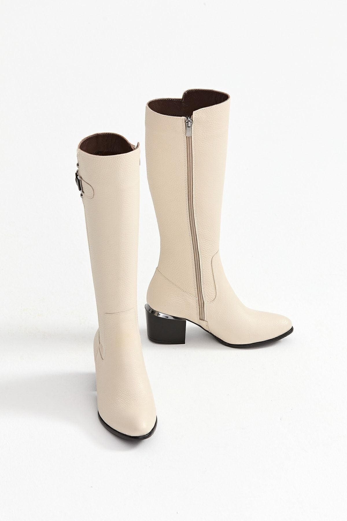 Kadın Hakiki Deri Topuklu, El Yapımı, Fermuarlı, Şık Tasarım Siyah Çizme | OBEN AYAKKABI