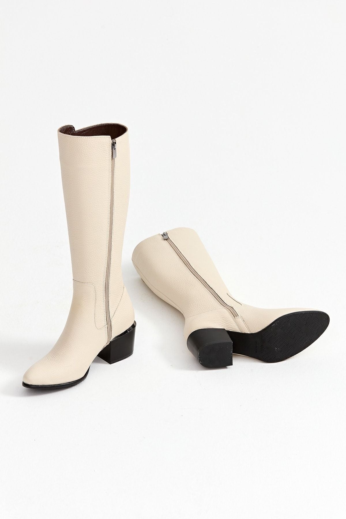 Kadın Hakiki Deri Topuklu, El Yapımı, Fermuarlı, Şık Tasarım Siyah Çizme | OBEN AYAKKABI