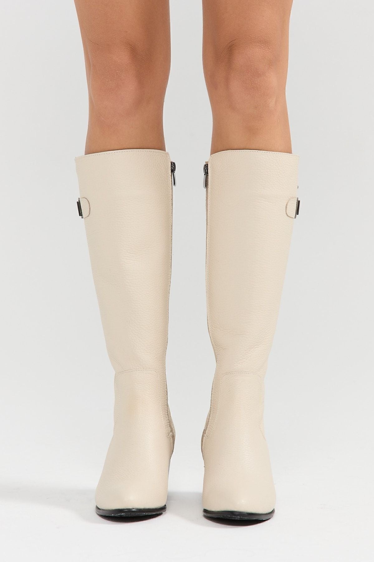 Kadın Hakiki Deri Topuklu, El Yapımı, Fermuarlı, Şık Tasarım Siyah Çizme | OBEN AYAKKABI